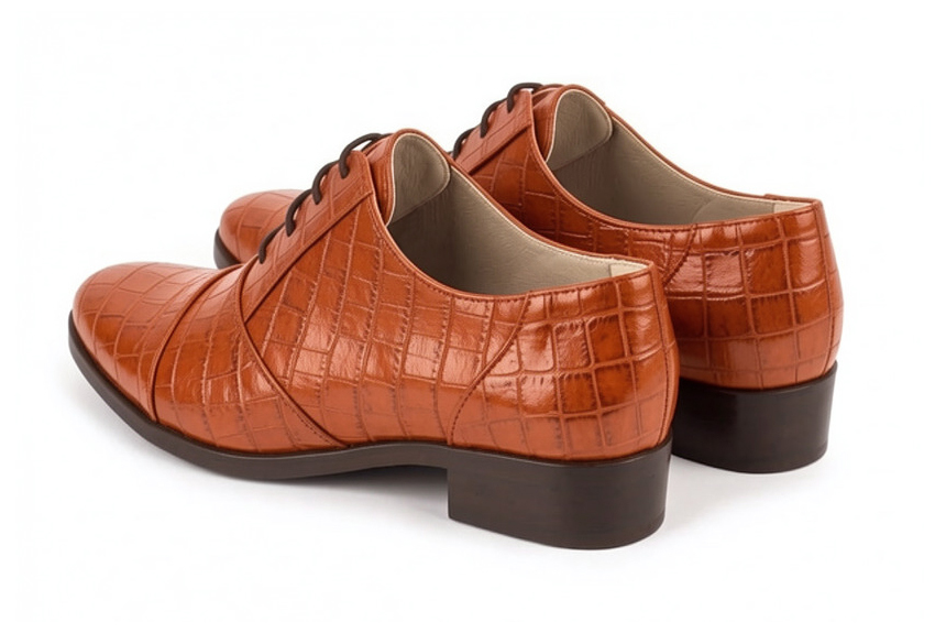 Women's terracotta classic oxfords and derby shoes with round toe and chunky rubber lug sole - Rear view